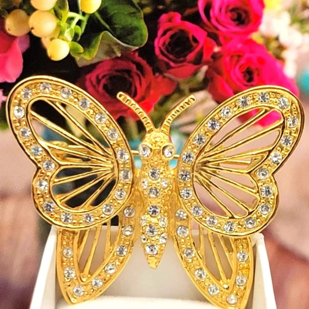 Roman Rhinestone Gold Butterfly Pin 31$